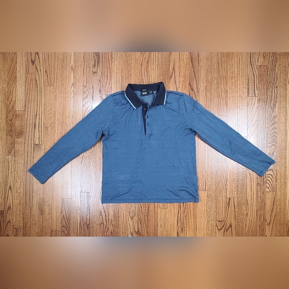 Hugo Boss Blue Long Sleeve Polo Shirt Men Size Medium Regular Fit Mercerized - Picture 1 of 9